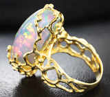 Золотое кольцо с роскошным крупным кристаллическим эфиопским опалом 19,35 карата и бриллиантами Золото