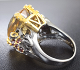 Оригинальное серебряное кольцо с цитрином и гранатами Серебро 925