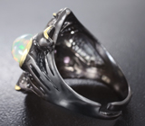 Серебряное кольцо с кристаллическим эфиопским опалом и аметистами Серебро 925