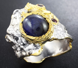 Серебряное кольцо с 6-каратным синим сапфиром и гранатами Серебро 925