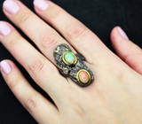 Серебряное кольцо с кристаллическими эфиопскими опалами и аметистами Серебро 925