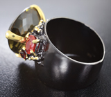 Серебряное кольцо с лимонным цитрином 21+ карат, ограненными мексиканскими опалами и гранатами Серебро 925
