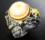 Серебряное кольцо с агатом и синими сапфирами Серебро 925