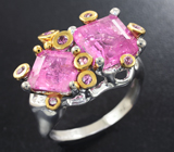 Серебряное кольцо с розовыми турмалинами 5,59 карата и сапфирами Серебро 925