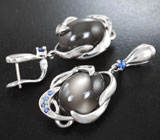 Серебряные серьги с лунным камнем 29,17 карата и синими сапфирами Серебро 925