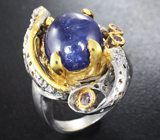 Серебряное кольцо c синим сапфиром и аметистами Серебро 925