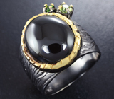 Серебряное кольцо c черной шпинелью, перидотом и диопсидом Серебро 925