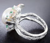 Серебряное кольцо с жемчужиной и изумрудами Серебро 925