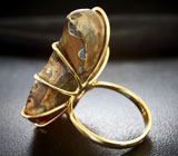 Золотое кольцо с аммонитом 41,6 карата с мозаикой из аммолита! Игра всеми цветами радуги Золото