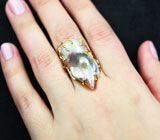 Золотое кольцо с крупной жемчужиной барокко 36,98 карата и бриллиантами! Исключительный люстр Золото