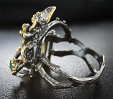 Серебряное кольцо с флюоритом, бериллами, родолитами гранатами и перидотом