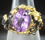 Серебряное кольцо с аметистом, мозамбикским гранатом и синим сапфиром Серебро 925