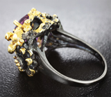 Серебряное кольцо с аметистом, мозамбикским гранатом и синим сапфиром Серебро 925