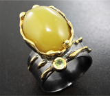Серебряное кольцо с мексиканским желтым опалом и перидотом