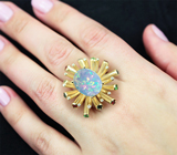 Золотое кольцо с ограненным эфиопским опалом 4,19 карата, гранатами со сменой цвета, красными сапфирами, цаворитами и бриллиантами Золото