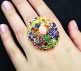 Потрясающее серебряное кольцо с розовым опалом и самоцветами Серебро 925