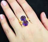 Серебряное кольцо с аметистами и золотистыми сапфирами Серебро 925