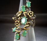 Серебряное кольцо с зелеными бериллами и родолитами Серебро 925