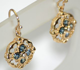 Серьги с яркими синими сапфирами и жемчужинами Золото