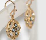 Серьги с яркими синими сапфирами и жемчужинами Золото