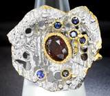 Серебряное кольцо с гранатом и синими сапфирами Серебро 925