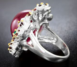 Серебряное кольцо с рубином 38+ карат, гранатами и хризопразом Серебро 925