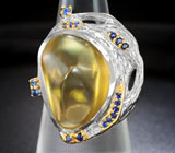 Серебряное кольцо с лимонным цитрином 18,1 карата и синими сапфирами Серебро 925