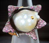 Серебряное кольцо с жемчужиной барокко 31,75 карата и розовыми сапфирами Серебро 925