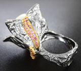 Серебряное кольцо с жемчужиной барокко 31,75 карата и розовыми сапфирами Серебро 925