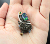 Серебряный кулон с осколком метеорита Кампо-дель-Сьело 38,93 карата, ограненным черным опалом, танзанитами и цаворитом Серебро 925