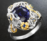Серебряное кольцо с иолитом 2,8 карата и синими сапфирами Серебро 925