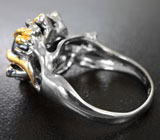 Серебряное кольцо cо звездчатым сапфиром 7,59 карата и цаворитами Серебро 925