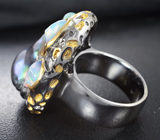 Серебряное кольцо с цветным жемчугом барокко 31,23 карата, эфиопскими опалами и оранжевым сапфиром Серебро 925