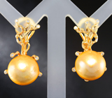 Золотые серьги с золотистым морским жемчугом 30,93 карата и бриллиантами Золото