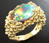 Золотое массивное кольцо с крупным ограненным эфиопским опалом 3,48 караты Золото