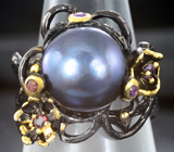 Серебряное кольцо с цветной жемчужиной, аметистами, аметрином и мозамбикским гранатом Серебро 925