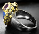 Серебряное кольцо с лазуритом и родолитом