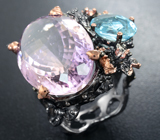 Серебряное кольцо с аметистом, голубым топазом и гранатами Серебро 925