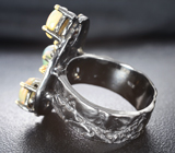 Серебряное кольцо с кристаллическими эфиопскими опалами, родолитами и цитрином Серебро 925
