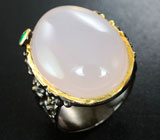 Серебряное кольцо с розовым кварцем 25+ карат и зеленым агатом Серебро 925