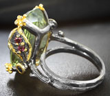 Серебряное кольцо с зеленым аметистом 24 карата, синими сапфирами и родолитами Серебро 925
