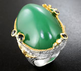 Серебряное кольцо с хризопразом 55+ карата и синими сапфирами Серебро 925