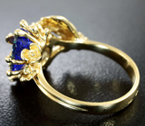 Золотое кольцо с танзанитом, зеленым турмалином и бриллиантом Золото