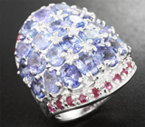 Шикарное серебряное кольцо с танзанитами и пурпурными сапфирами Серебро 925