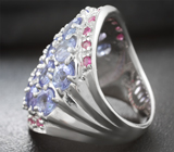 Шикарное серебряное кольцо с танзанитами и пурпурными сапфирами Серебро 925