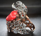 Серебряное кольцо с кораллом 150 карат и мозамбикскими гранатами Серебро 925