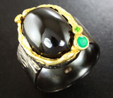 Серебряное кольцо с черной шпинелью, зеленым агатом и диопсидом Серебро 925
