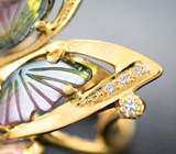 Золотое кольцо с резными полихромными турмалинами 1,83 карата, сапфирами и бриллиантами Золото