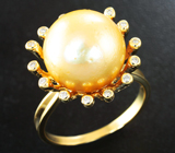 Золотое кольцо с золотистой морской жемчужиной 14,38 карата и бриллиантами Золото