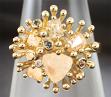 Золотое кольцо с уральскими александритами 1,85 карата, гранатами с александритовым эффектом и бриллиантом Золото